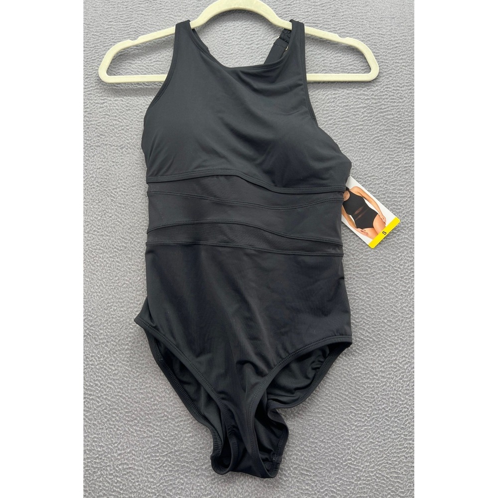 Lands End Swimsuit Women's Size Small Black High Neck Mesh One Piece Sheer NWT